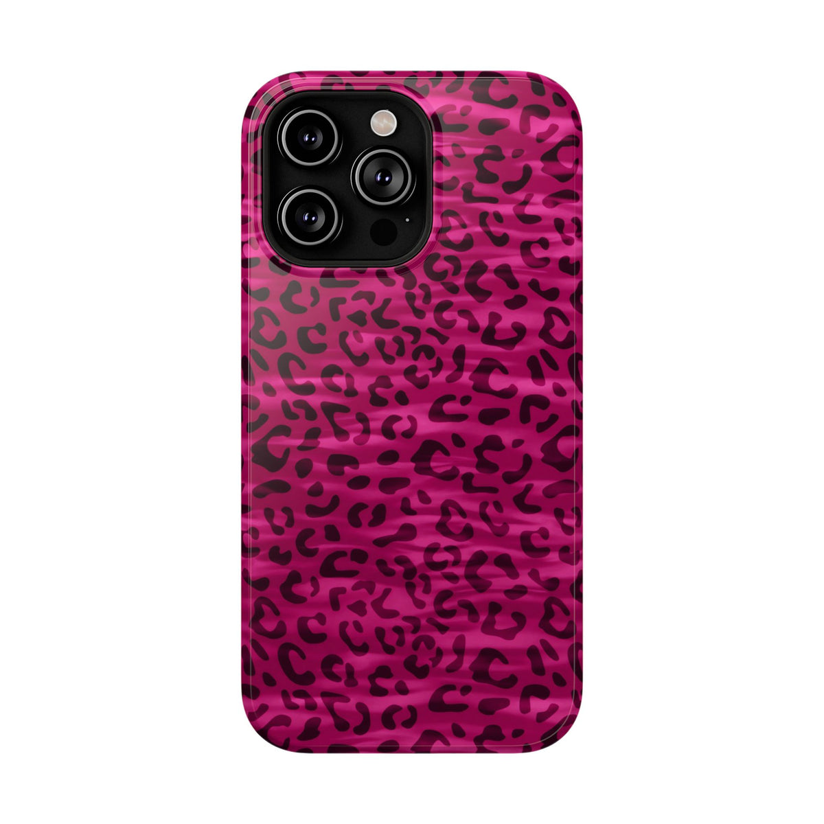 Hot Pink Leopard protective phone case for iPhone 14 Pro Max, glossy finish