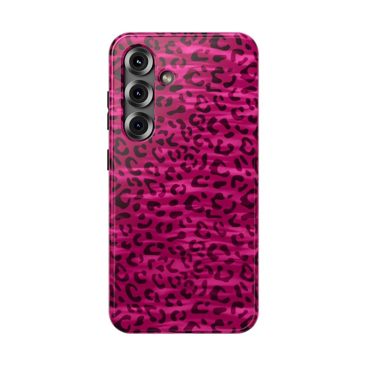 Hot Pink Leopard protective phone case for Samsung Galaxy S25, glossy finish