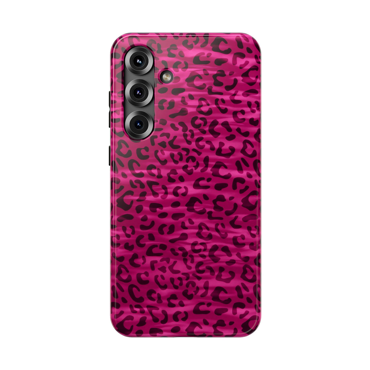 Hot Pink Leopard protective phone case for Samsung Galaxy S25 Plus, glossy finish