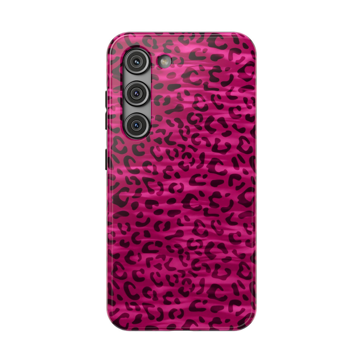 Hot Pink Leopard protective phone case for Samsung Galaxy S23, glossy finish