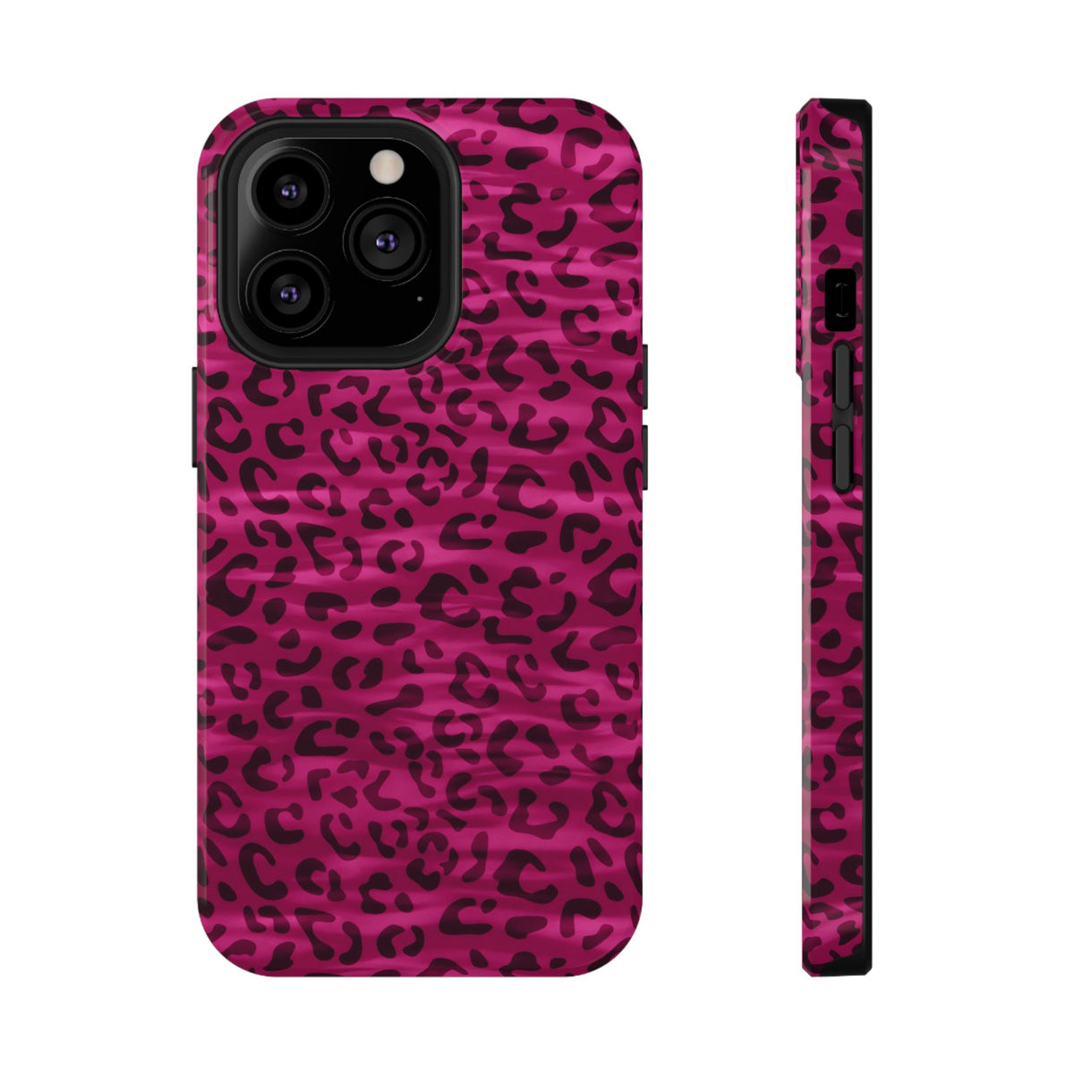 Hot Pink Leopard protective phone case for iPhone 13 Pro, glossy finish