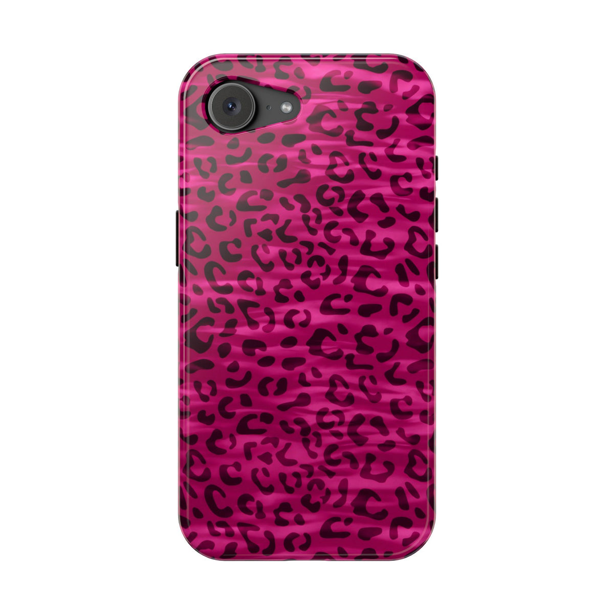 Hot Pink Leopard protective phone case for iPhone 17e, glossy finish
