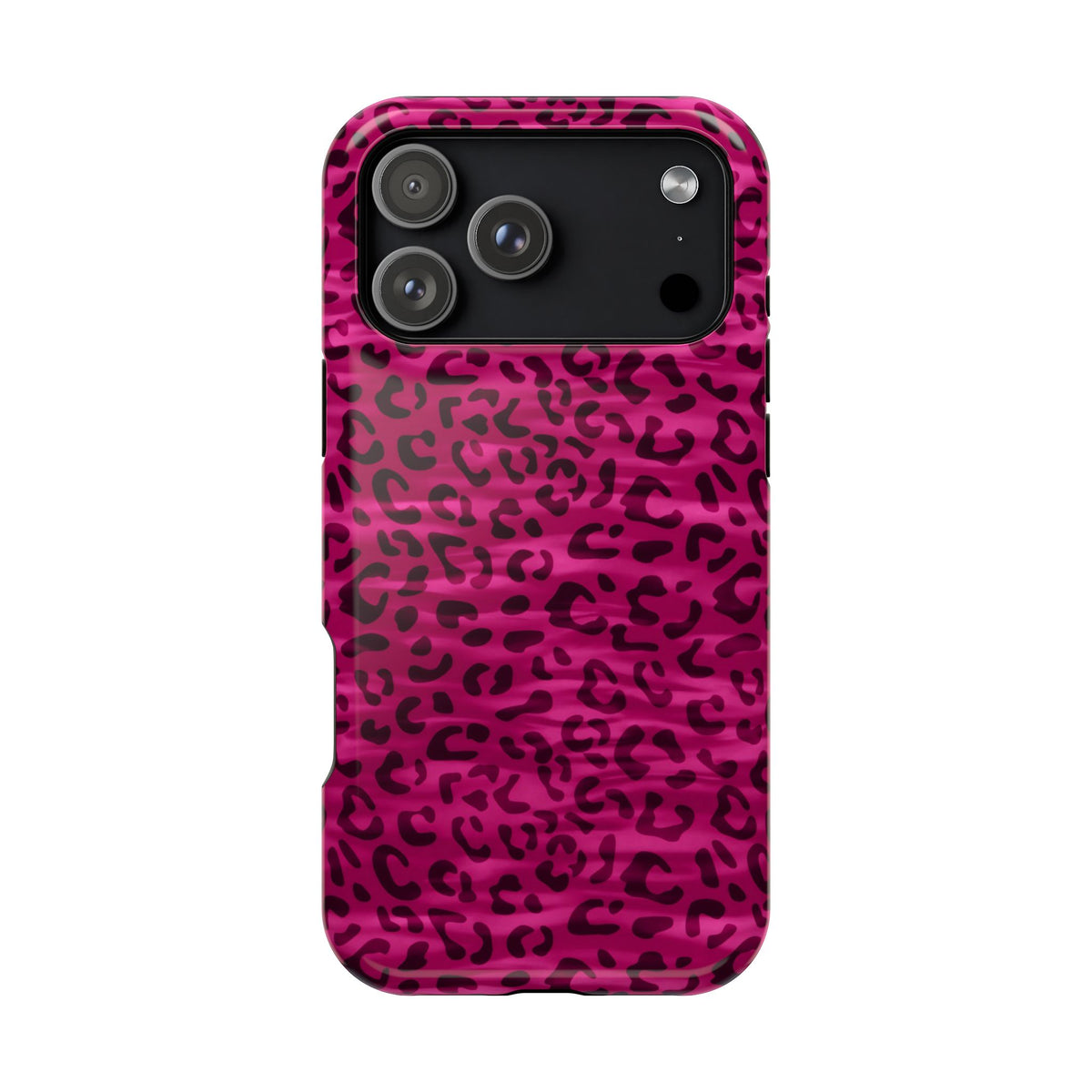 Hot Pink Leopard protective phone case for iPhone 18 Pro Max, glossy finish