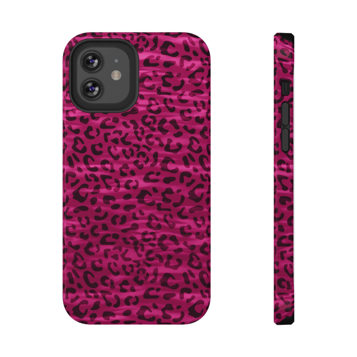 Hot Pink Leopard protective phone case for iPhone 12, glossy finish