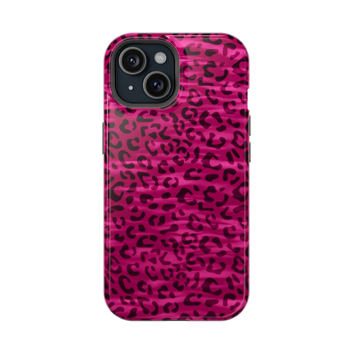 Hot Pink Leopard MagSafe case for iPhone 15, glossy finish