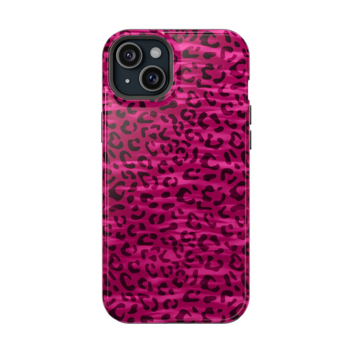 Hot Pink Leopard MagSafe case for iPhone 15 Plus, glossy finish