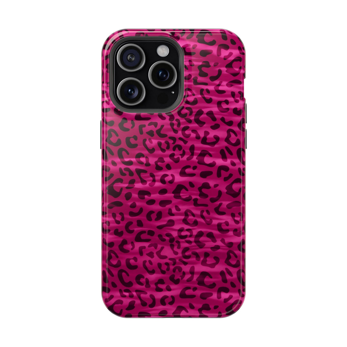 Hot Pink Leopard MagSafe case for iPhone 15 Pro Max, glossy finish