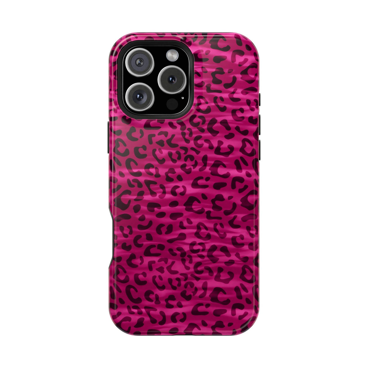 Hot Pink Leopard MagSafe case for iPhone 16 Pro Max, glossy finish