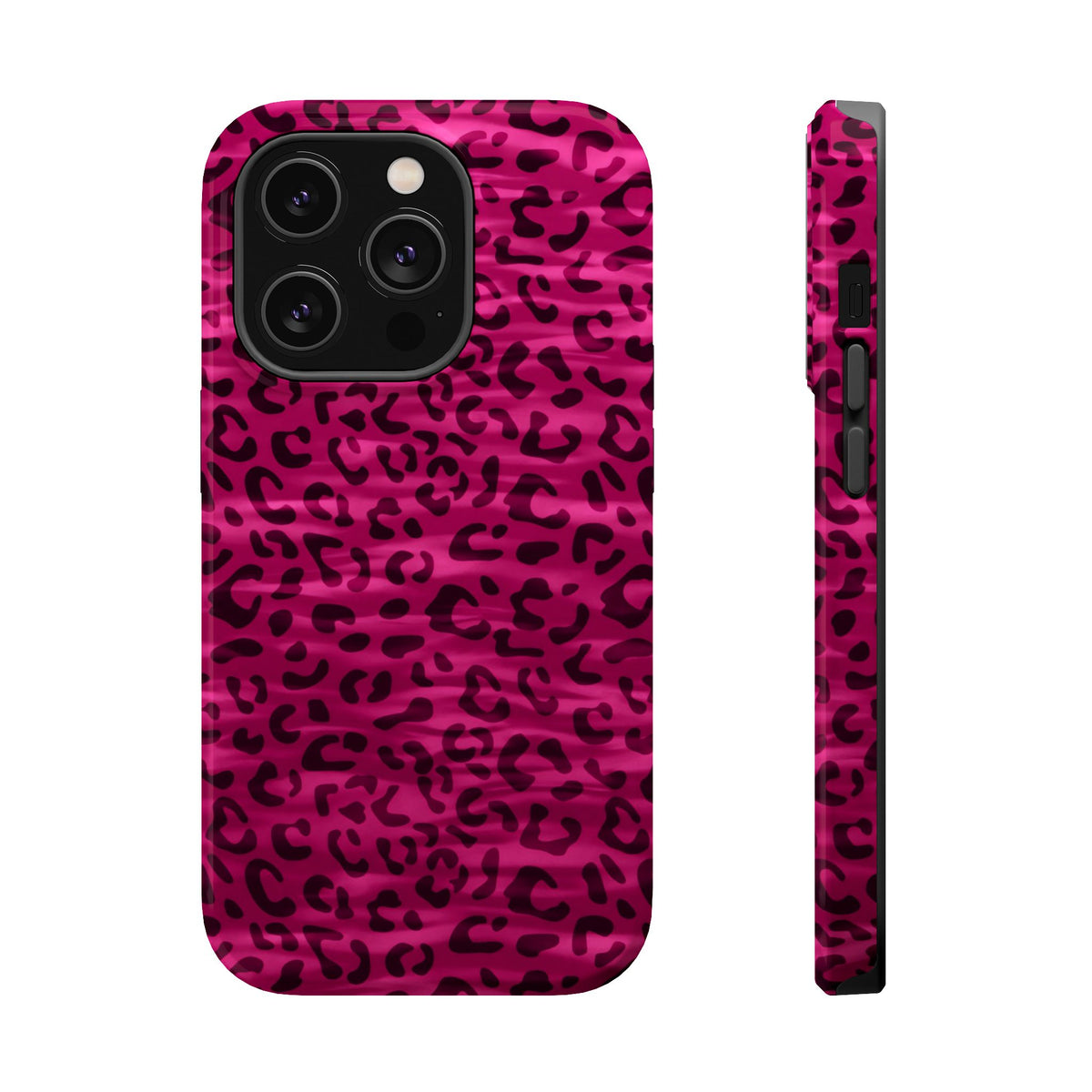 Hot Pink Leopard MagSafe case for iPhone 14 Pro, glossy finish