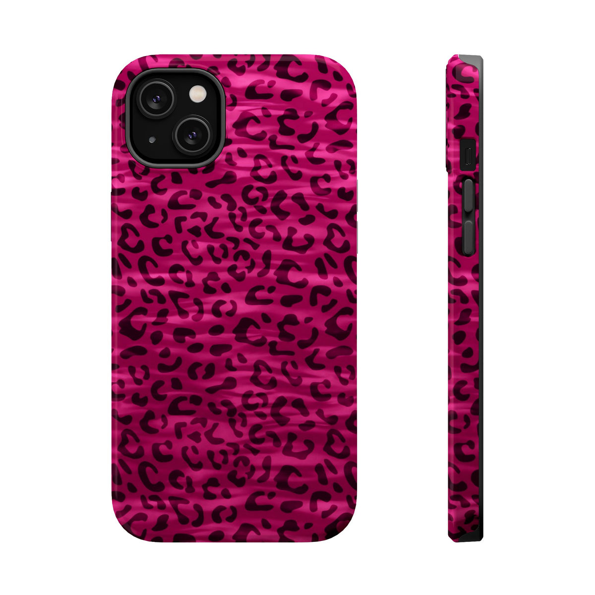 Hot Pink Leopard MagSafe case for iPhone 14 Plus, glossy finish