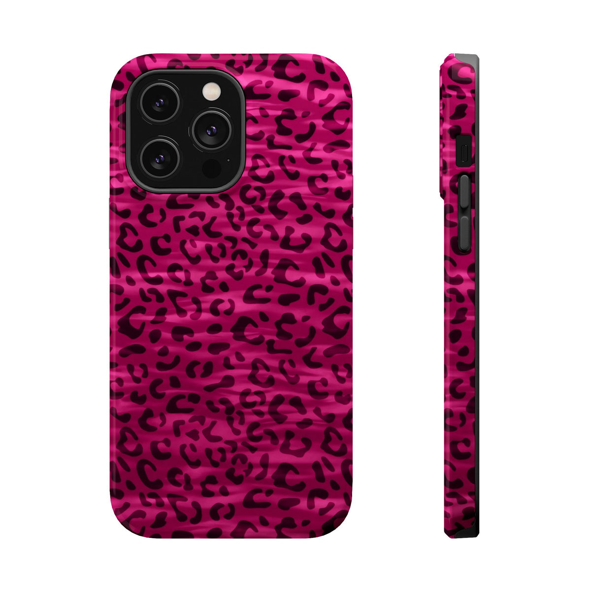 Hot Pink Leopard MagSafe case for iPhone 14 Pro Max, glossy finish