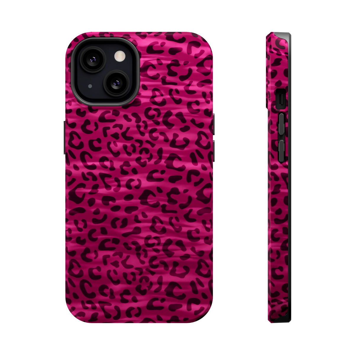 Hot Pink Leopard MagSafe case for iPhone 13, glossy finish