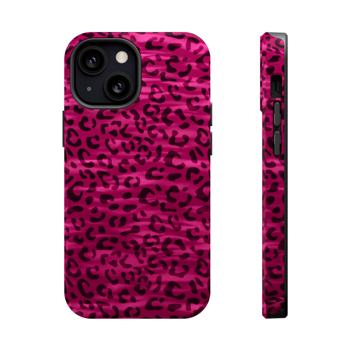 Hot Pink Leopard MagSafe case for iPhone 13 Mini, glossy finish