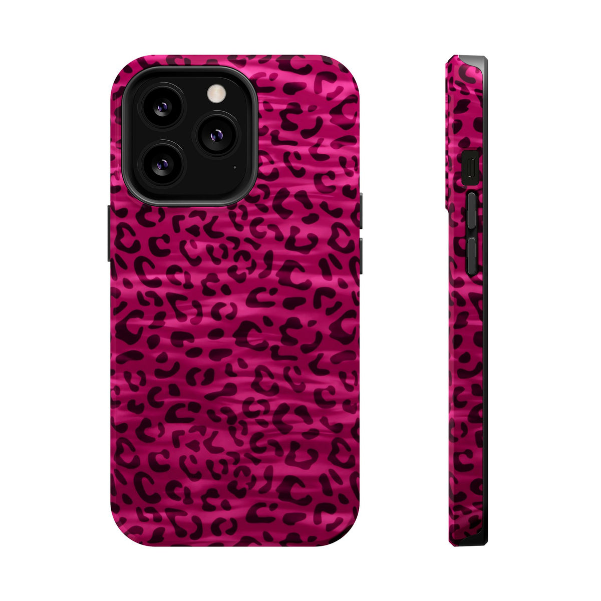 Hot Pink Leopard MagSafe case for iPhone 13 Pro, glossy finish