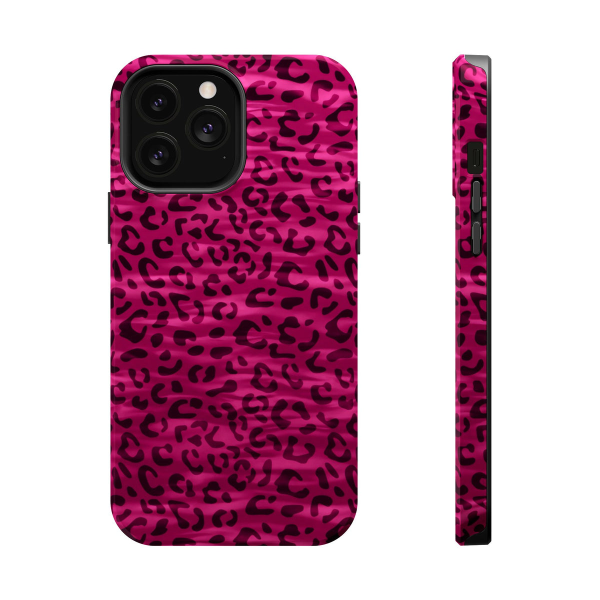 Hot Pink Leopard MagSafe case for iPhone 13 Pro Max, glossy finish