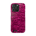 Hot Pink Leopard phone case with card holder for iPhone 16 Pro, glossy finish