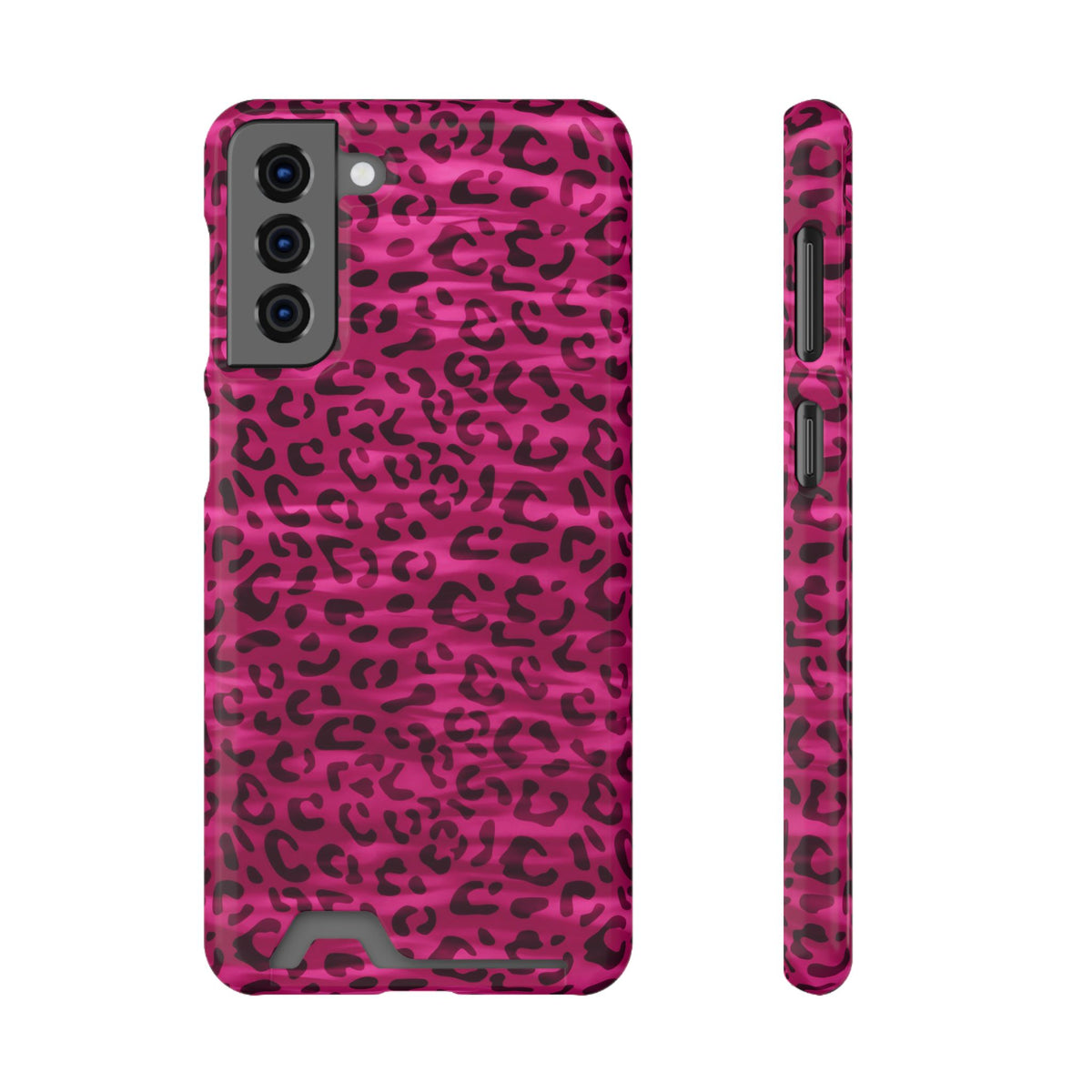 Hot Pink Leopard phone case with card holder for Samsung Galaxy S21 Plus, glossy finish