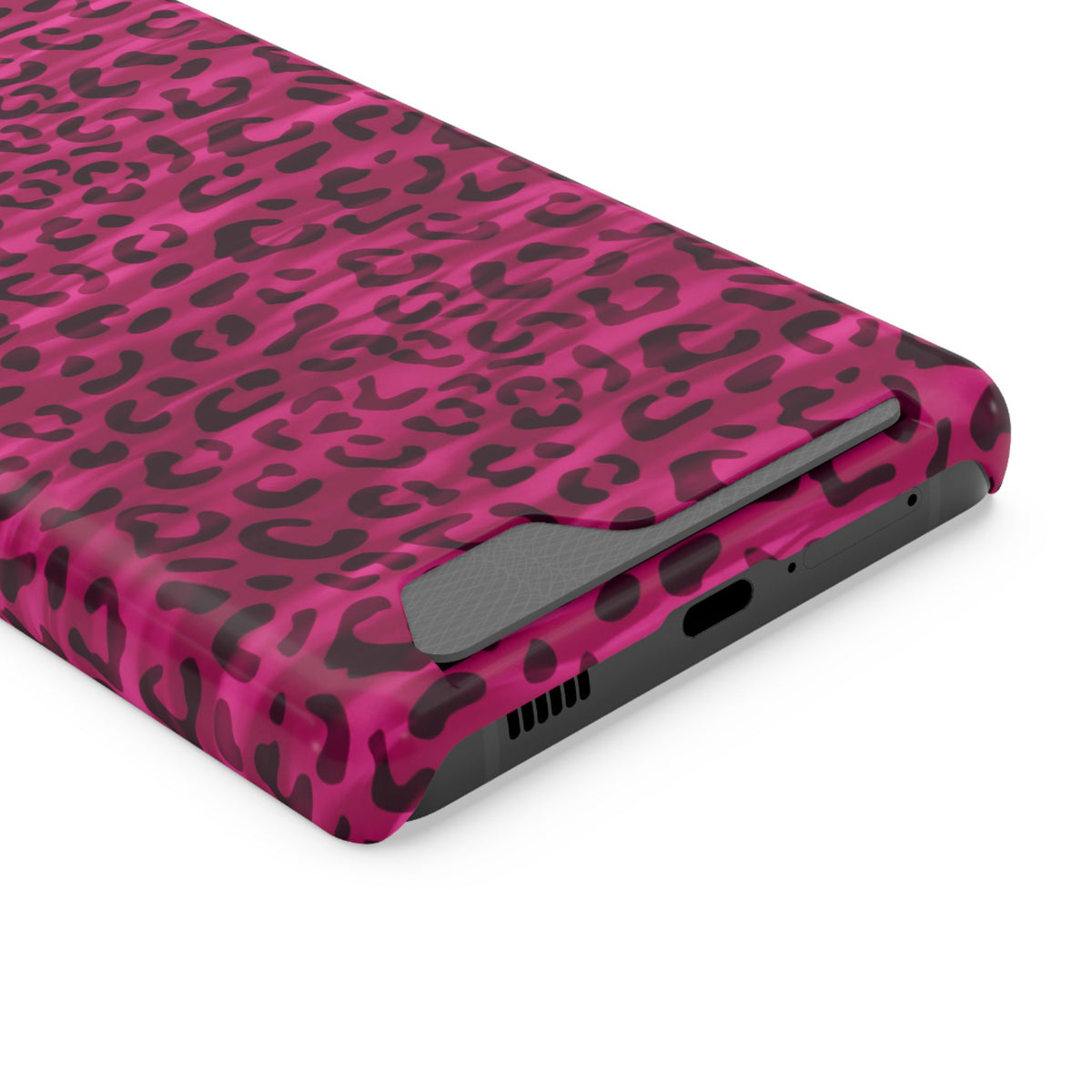 Hot Pink Leopard phone case with card holder for Samsung Galaxy S21 Ultra, glossy finish