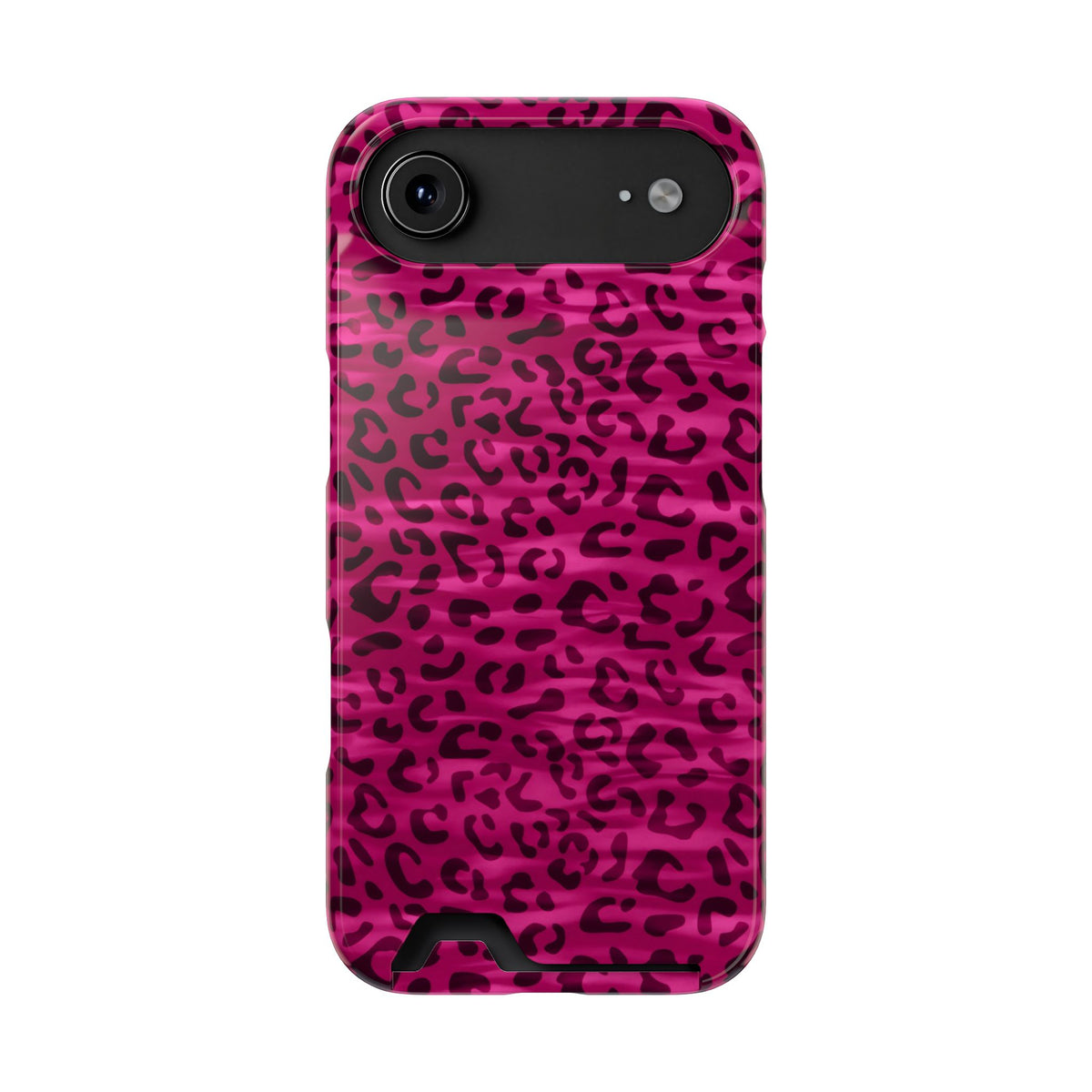 Hot Pink Leopard phone case with card holder for iPhone 17 Air, glossy finish