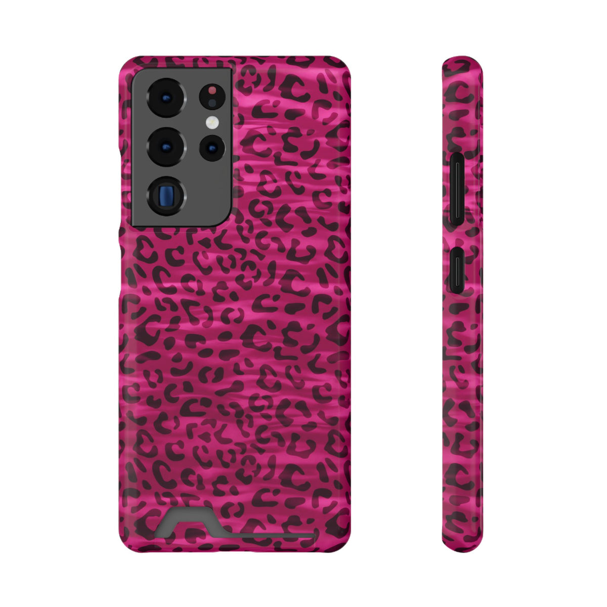 Hot Pink Leopard phone case with card holder for Samsung Galaxy S22 Plus, glossy finish