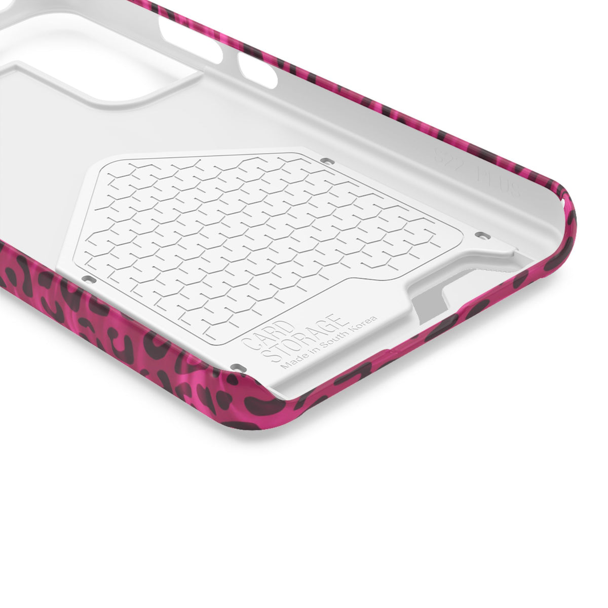 Hot Pink Leopard phone case with card holder, close-up of the inside