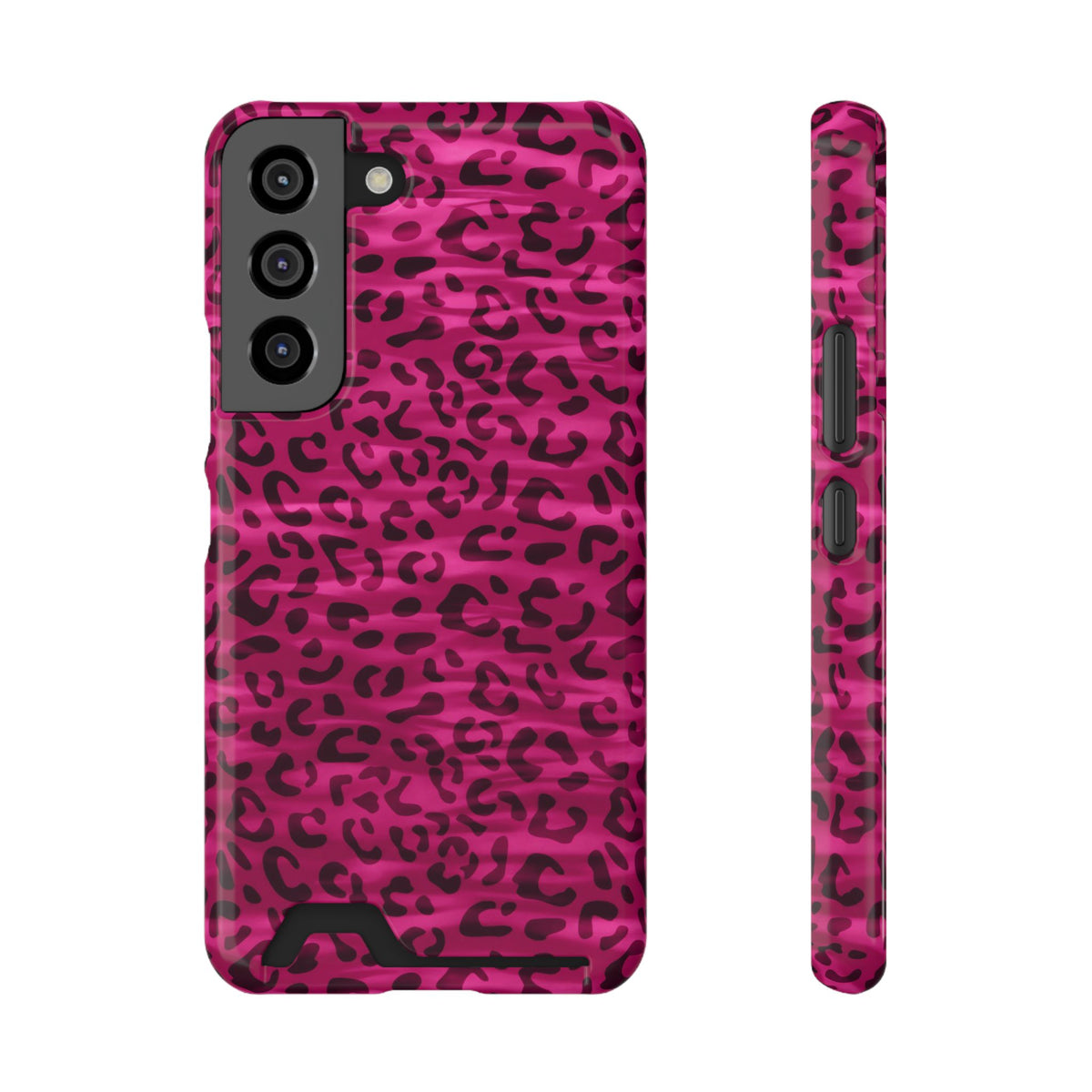 Hot Pink Leopard phone case with card holder for Samsung Galaxy S22, glossy finish
