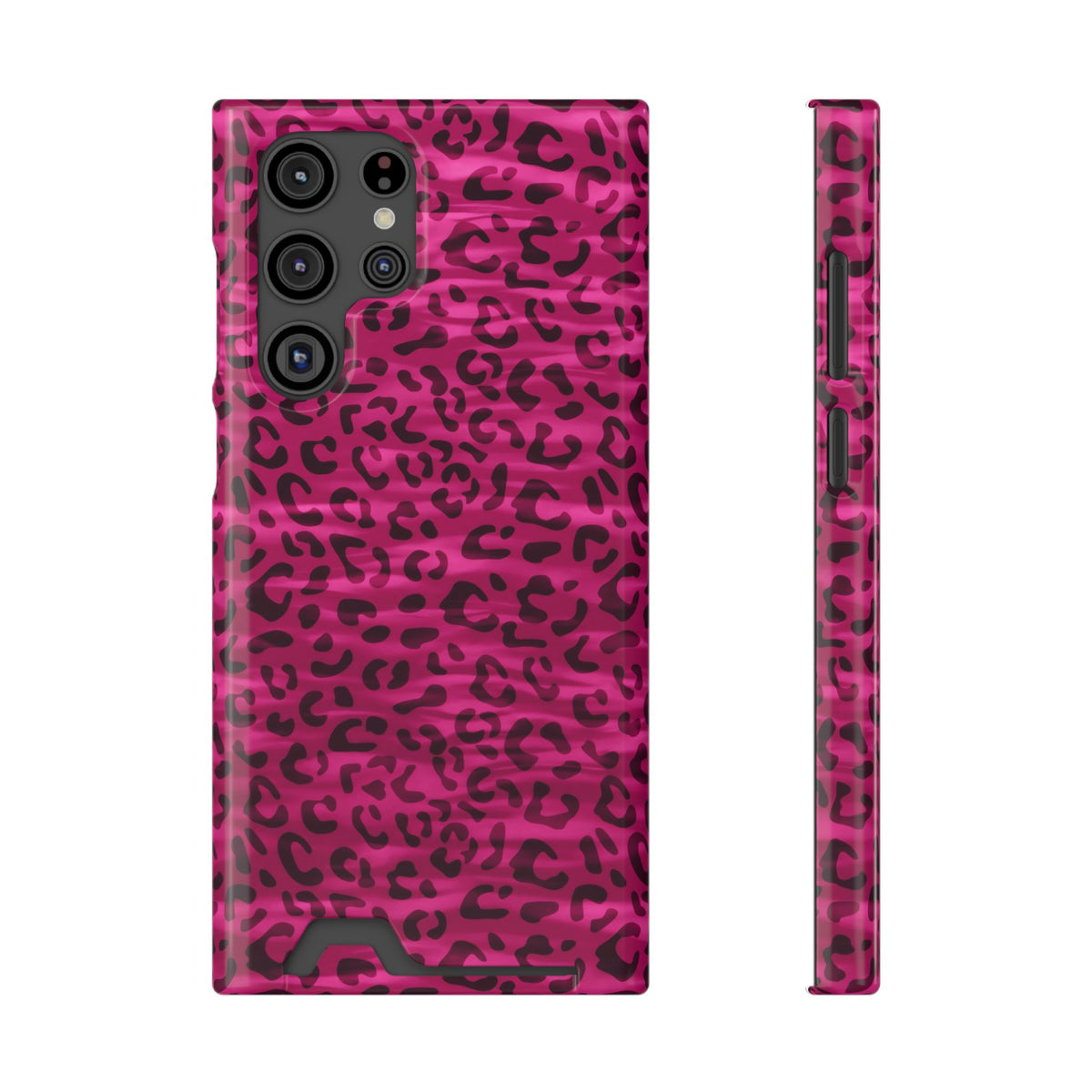 Hot Pink Leopard phone case with card holder for Samsung Galaxy S22 Ultra, glossy finish
