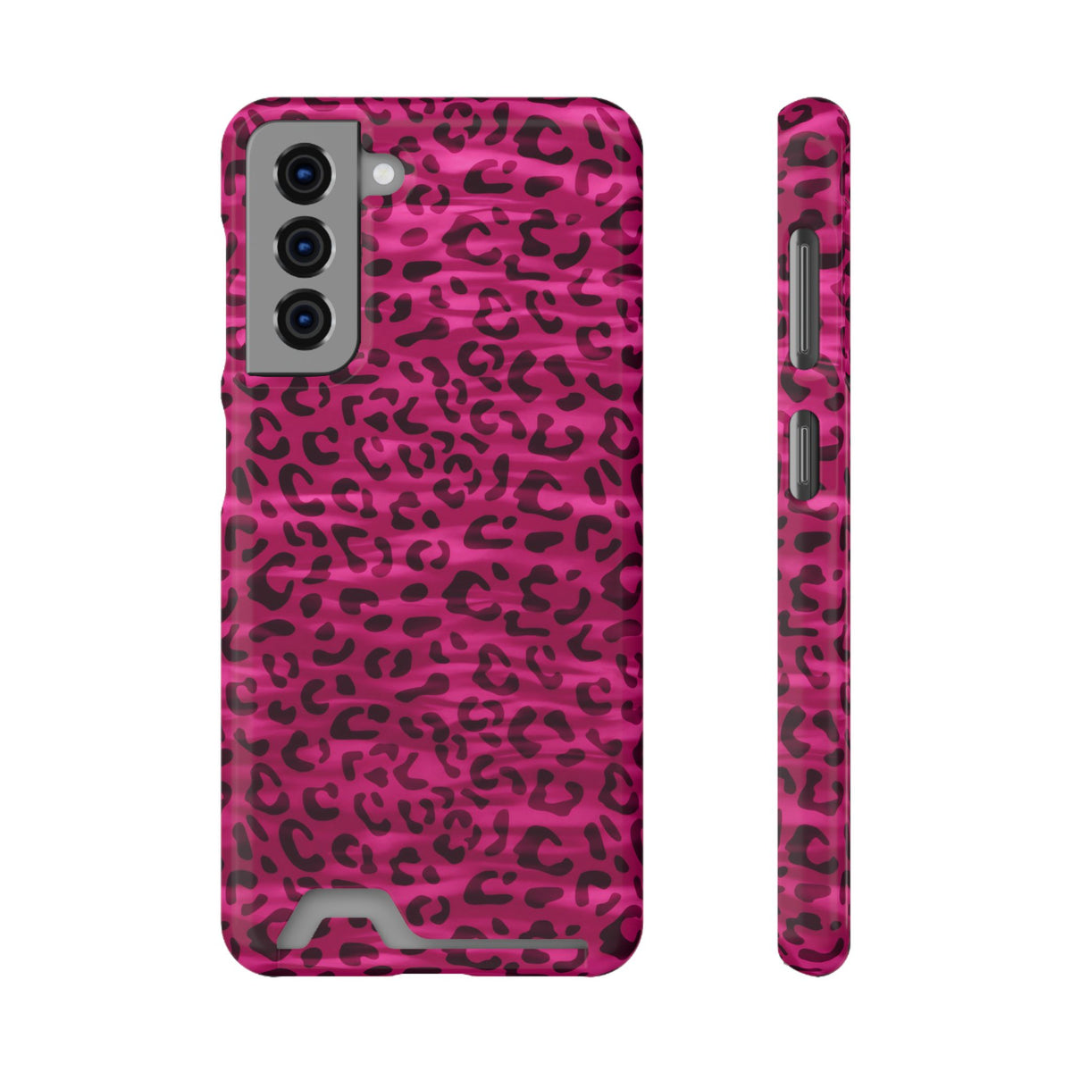 Hot Pink Leopard phone case with card holder for Samsung Galaxy S21, glossy finish