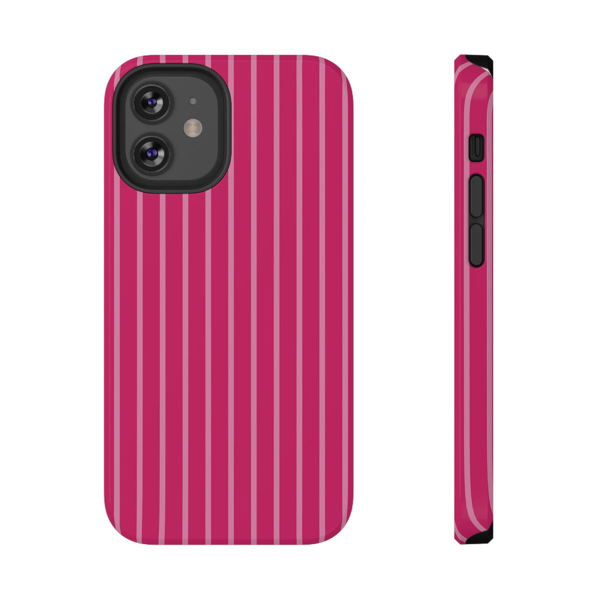 Hot Pink Stripe protective phone case for iPhone 12 Mini, glossy finish