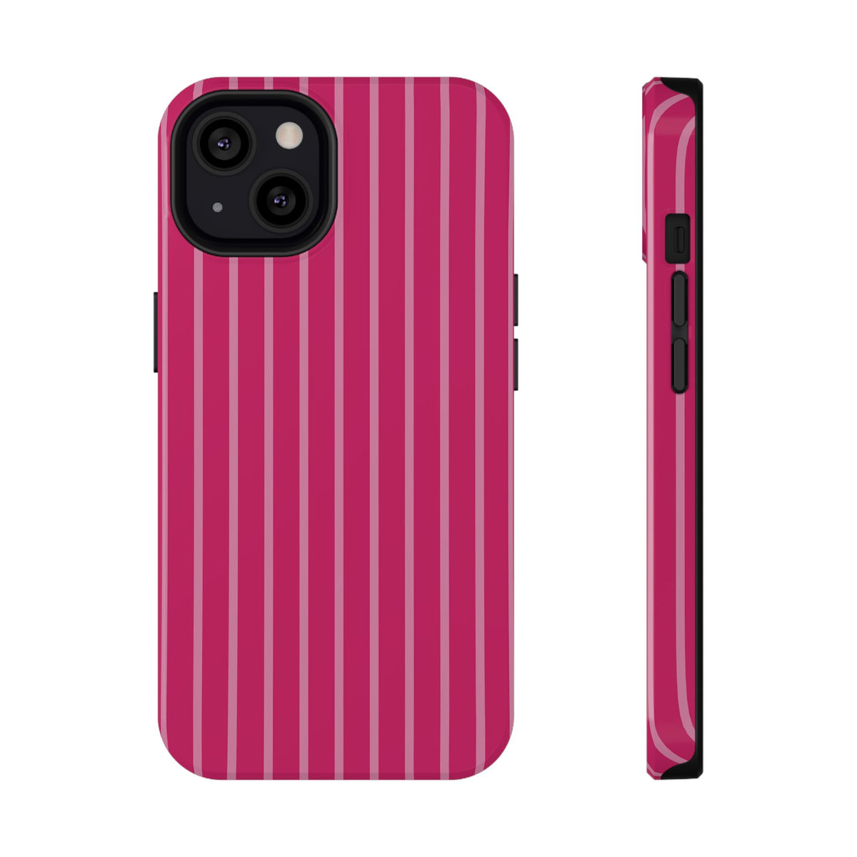 Hot Pink Stripe protective phone case for iPhone 13, glossy finish
