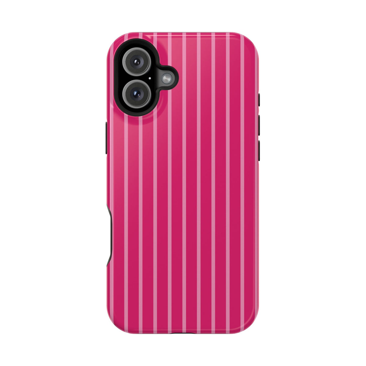 Hot Pink Stripe protective phone case for iPhone 16 Plus, glossy finish