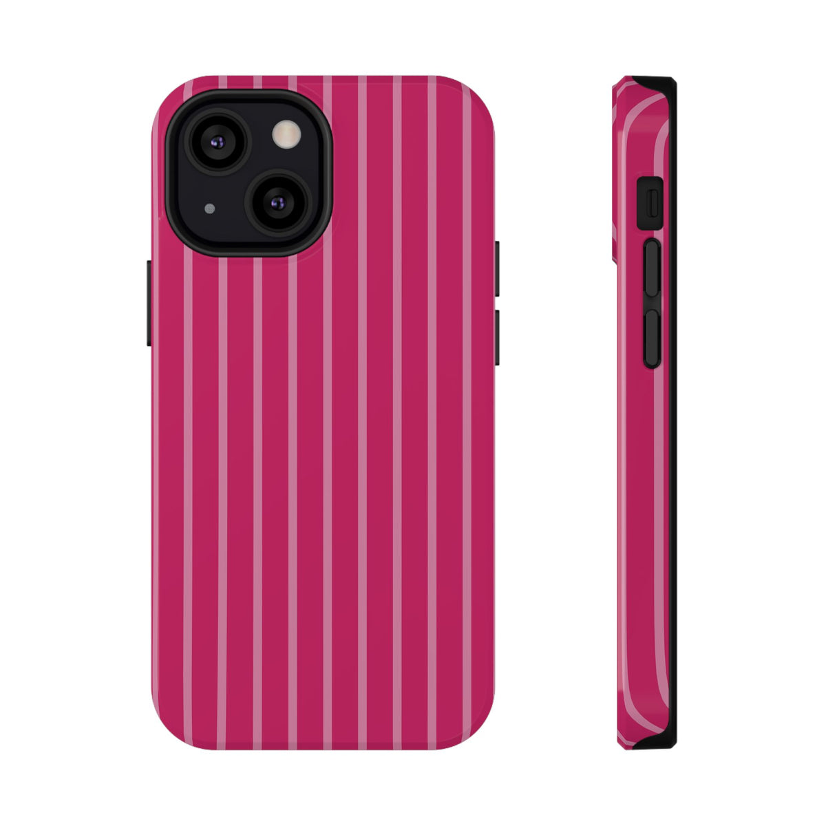 Hot Pink Stripe protective phone case for iPhone 13 Mini, glossy finish