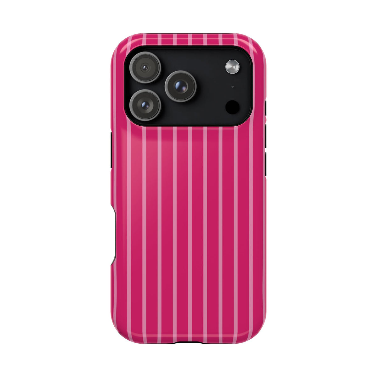 Hot Pink Stripe protective phone case for iPhone 17 Pro, glossy finish