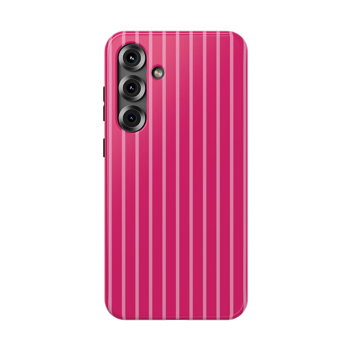 Hot Pink Stripe protective phone case for Samsung Galaxy S25 Plus, glossy finish
