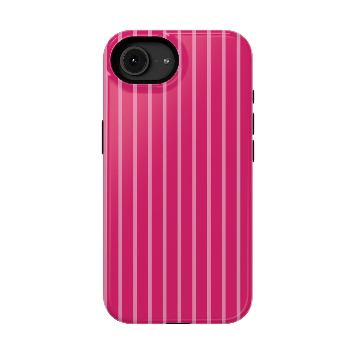 Hot Pink Stripe protective phone case for iPhone 16e, glossy finish