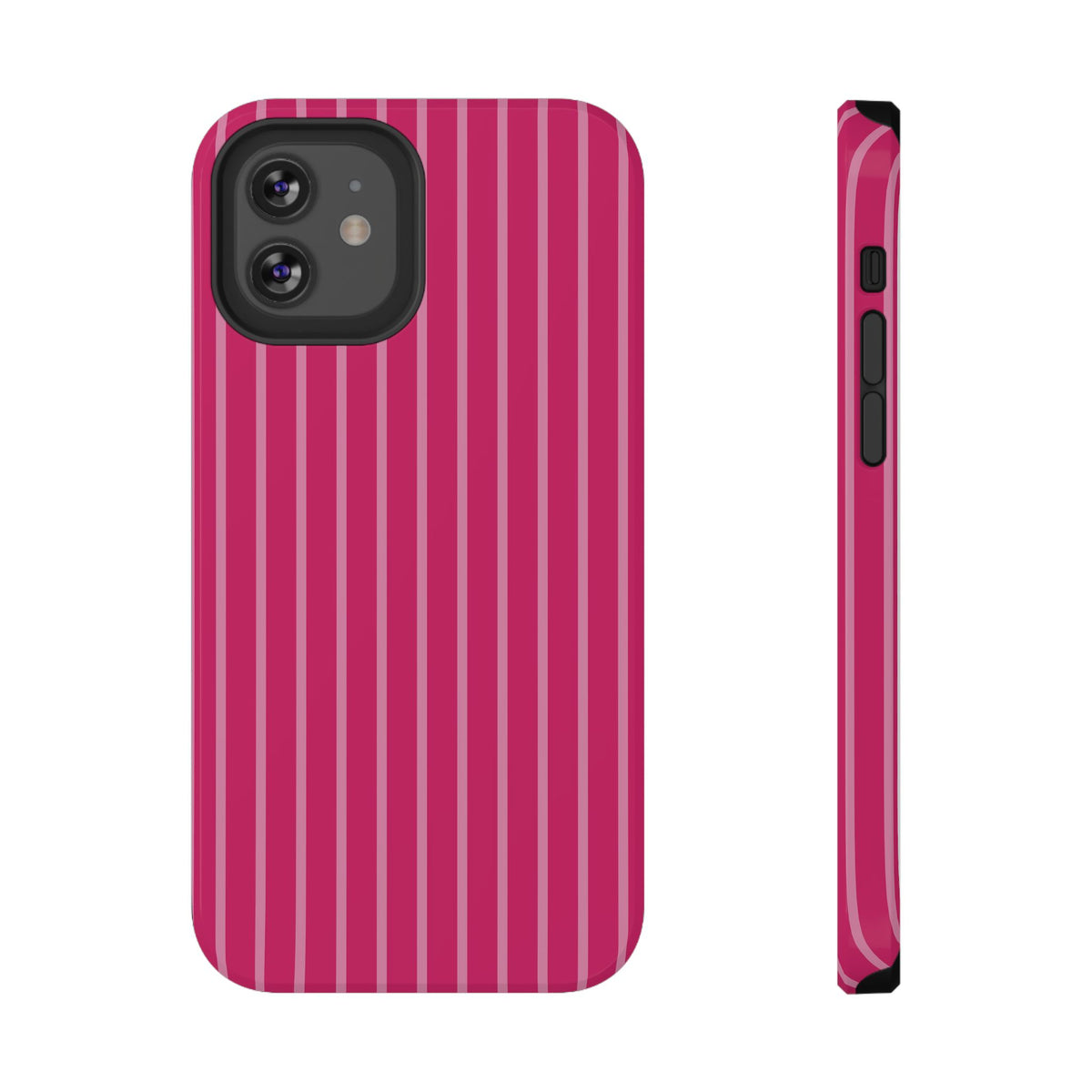 Hot Pink Stripe protective phone case for iPhone 12, glossy finish