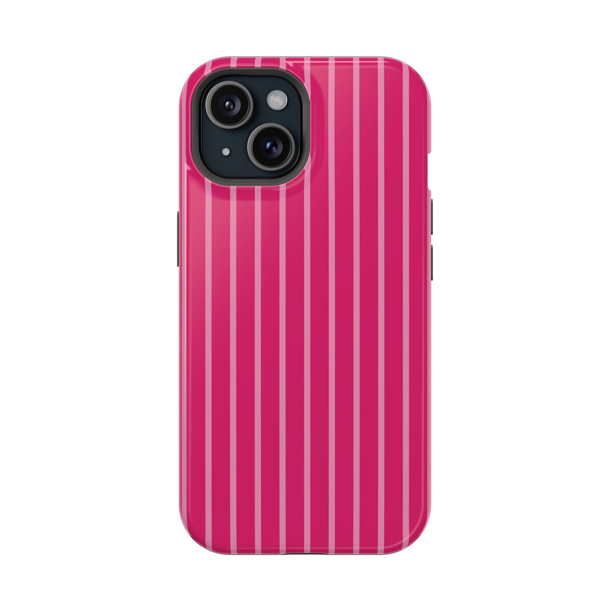 Hot Pink Stripe MagSafe case for iPhone 15, glossy finish