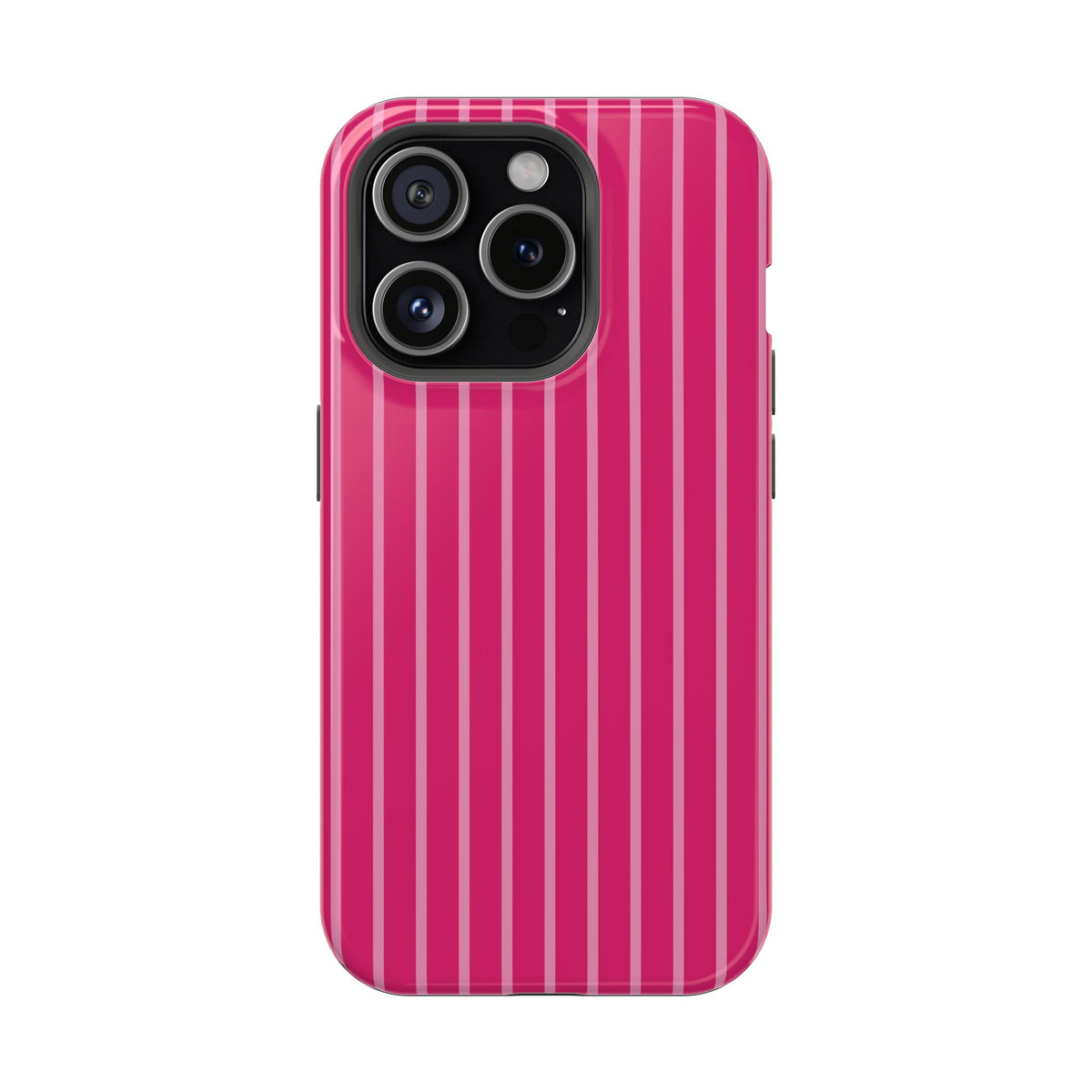 Hot Pink Stripe MagSafe case for iPhone 15 Pro, glossy finish