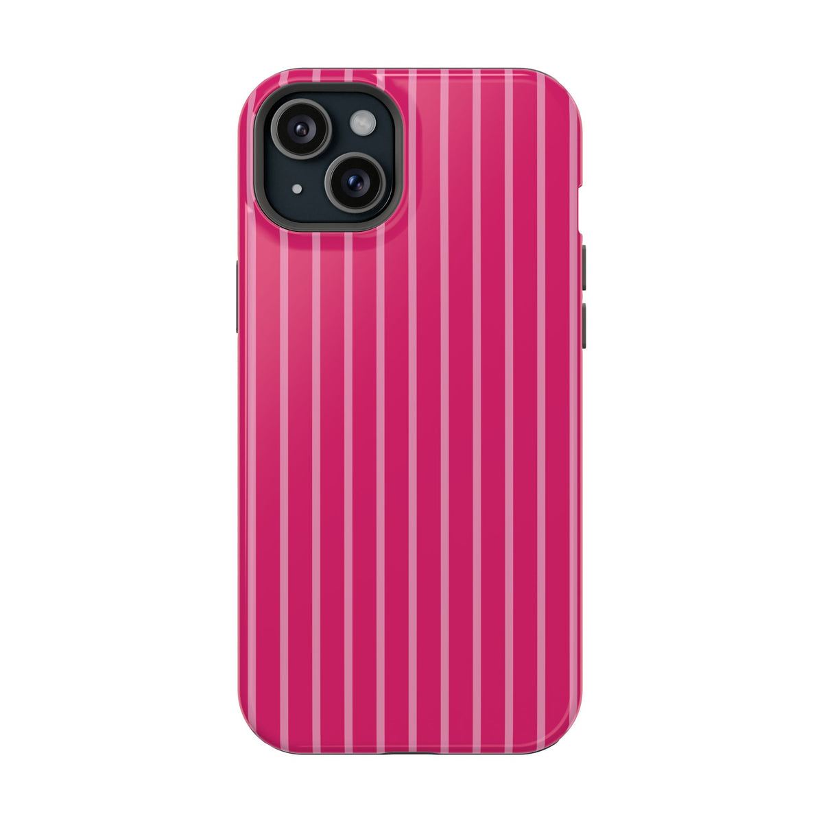 Hot Pink Stripe MagSafe case for iPhone 15 Plus, glossy finish