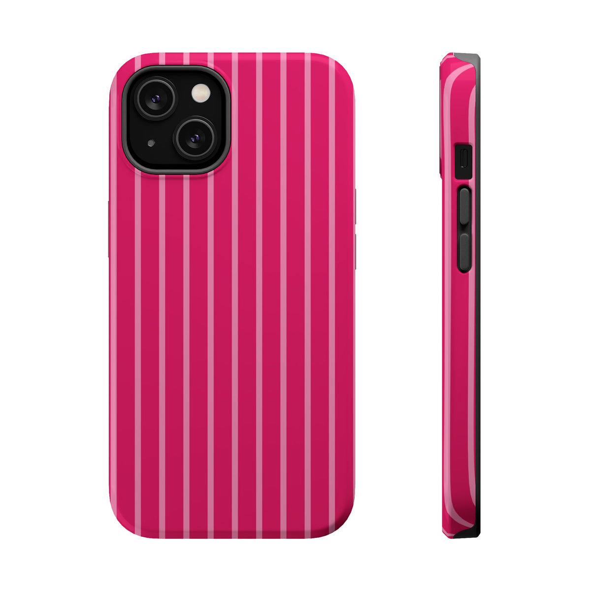 Hot Pink Stripe MagSafe case for iPhone 14, glossy finish