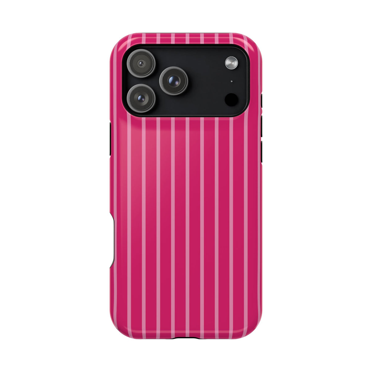 Hot Pink Stripe MagSafe case for iPhone 17 Pro Max, glossy finish