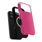 Hot Pink Stripe MagSafe case, close-up of the dual-layer construction