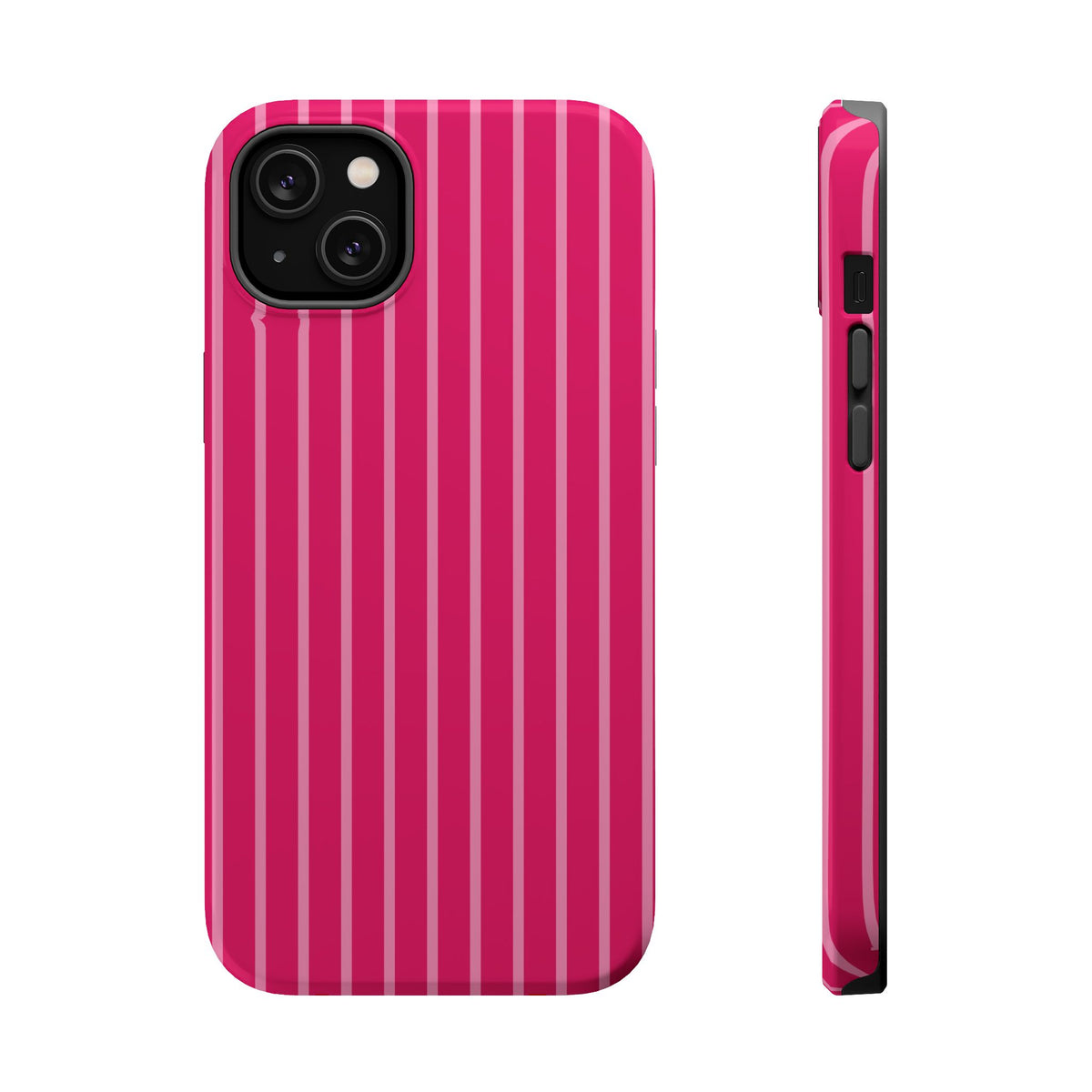 Hot Pink Stripe MagSafe case for iPhone 14 Plus, glossy finish