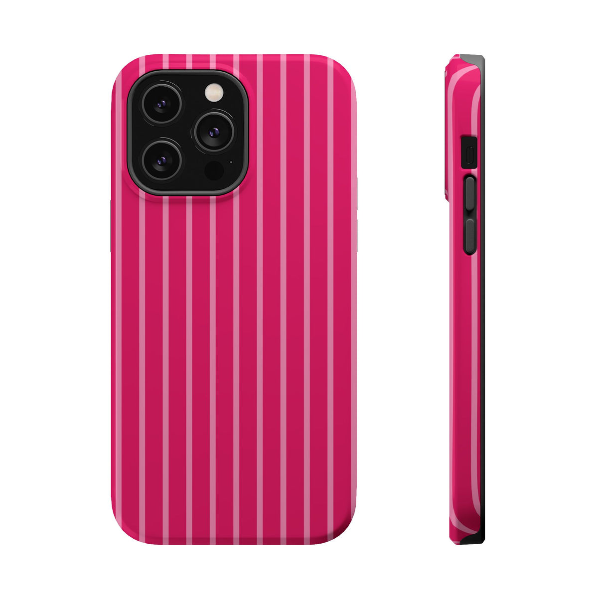 Hot Pink Stripe MagSafe case for iPhone 14 Pro Max, glossy finish