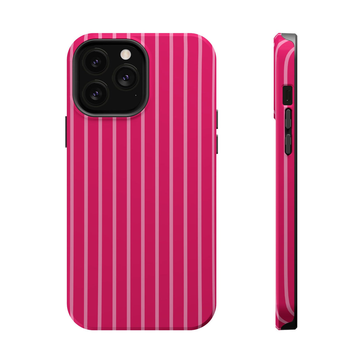 Hot Pink Stripe MagSafe case for iPhone 13 Pro Max, glossy finish