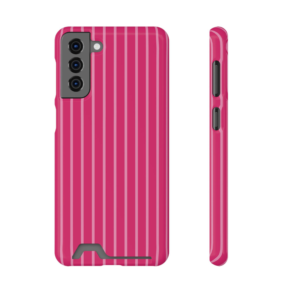 Hot Pink Stripe phone case with card holder for Samsung Galaxy S21 Plus, glossy finish