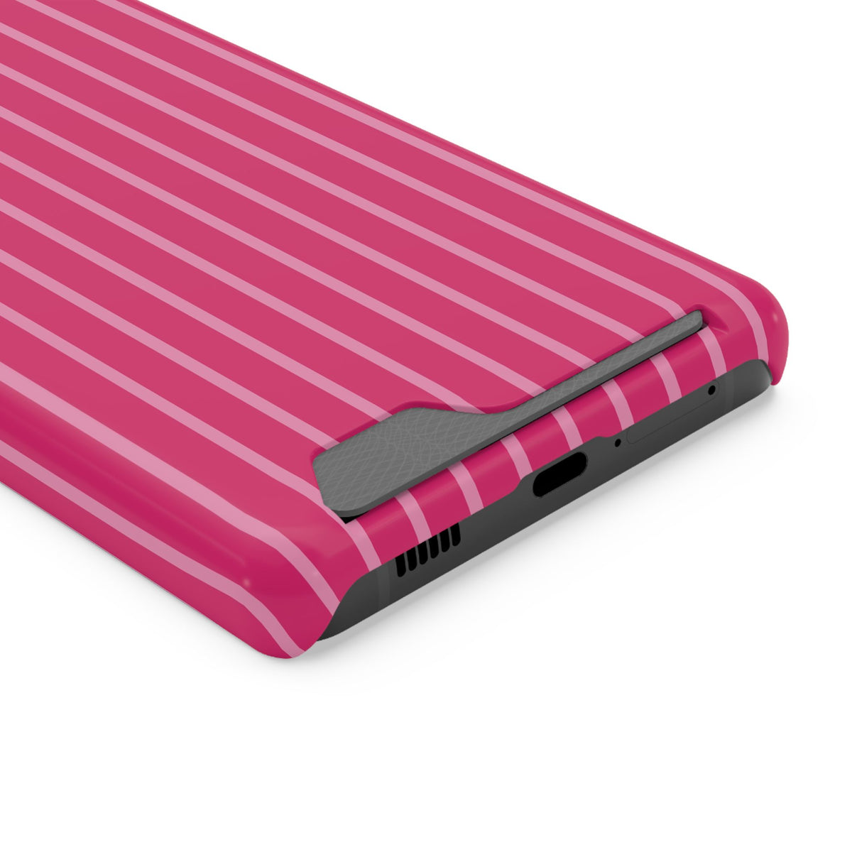 Hot Pink Stripe phone case with card holder for Samsung Galaxy S21 Ultra, glossy finish
