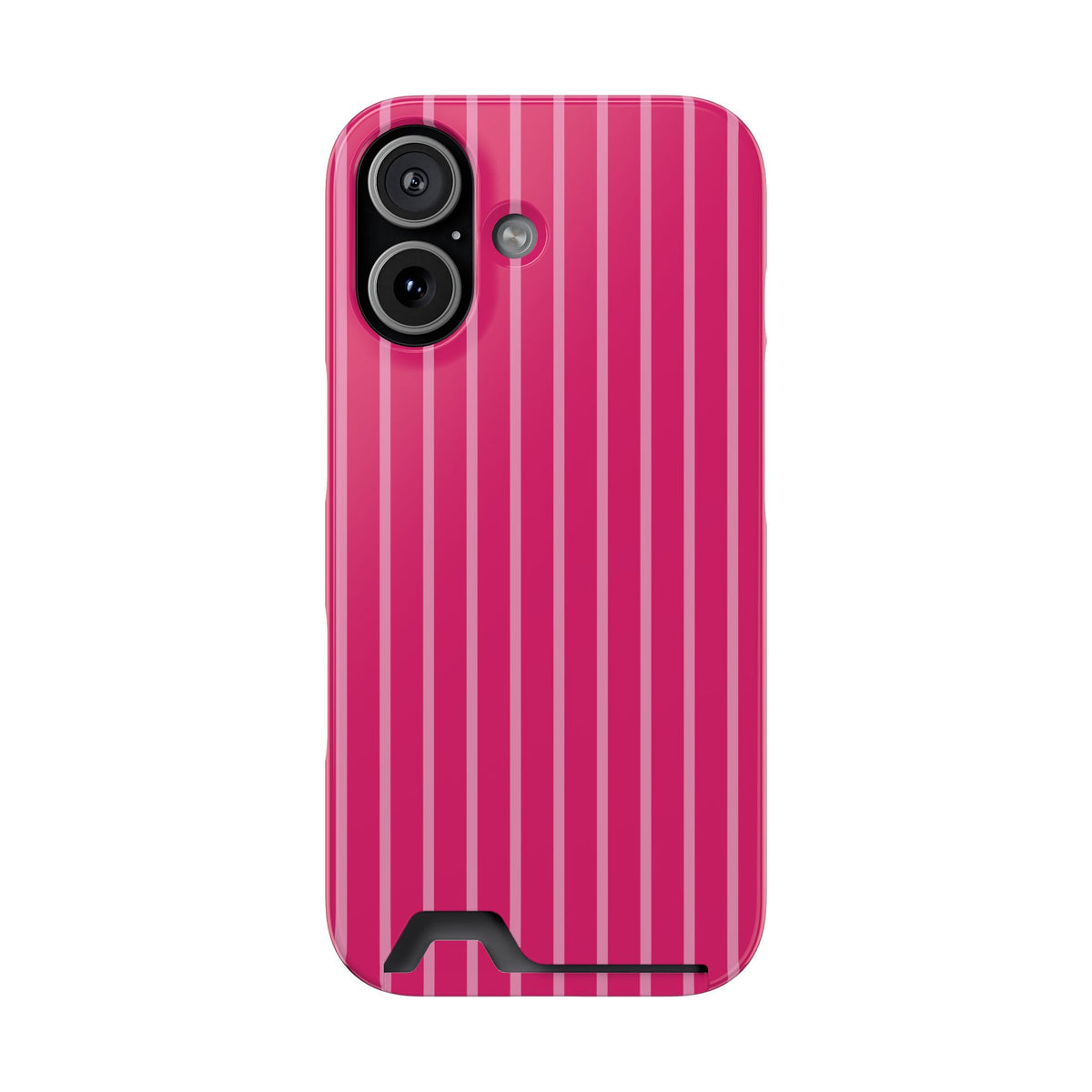 Hot Pink Stripe phone case with card holder for iPhone 17, glossy finish