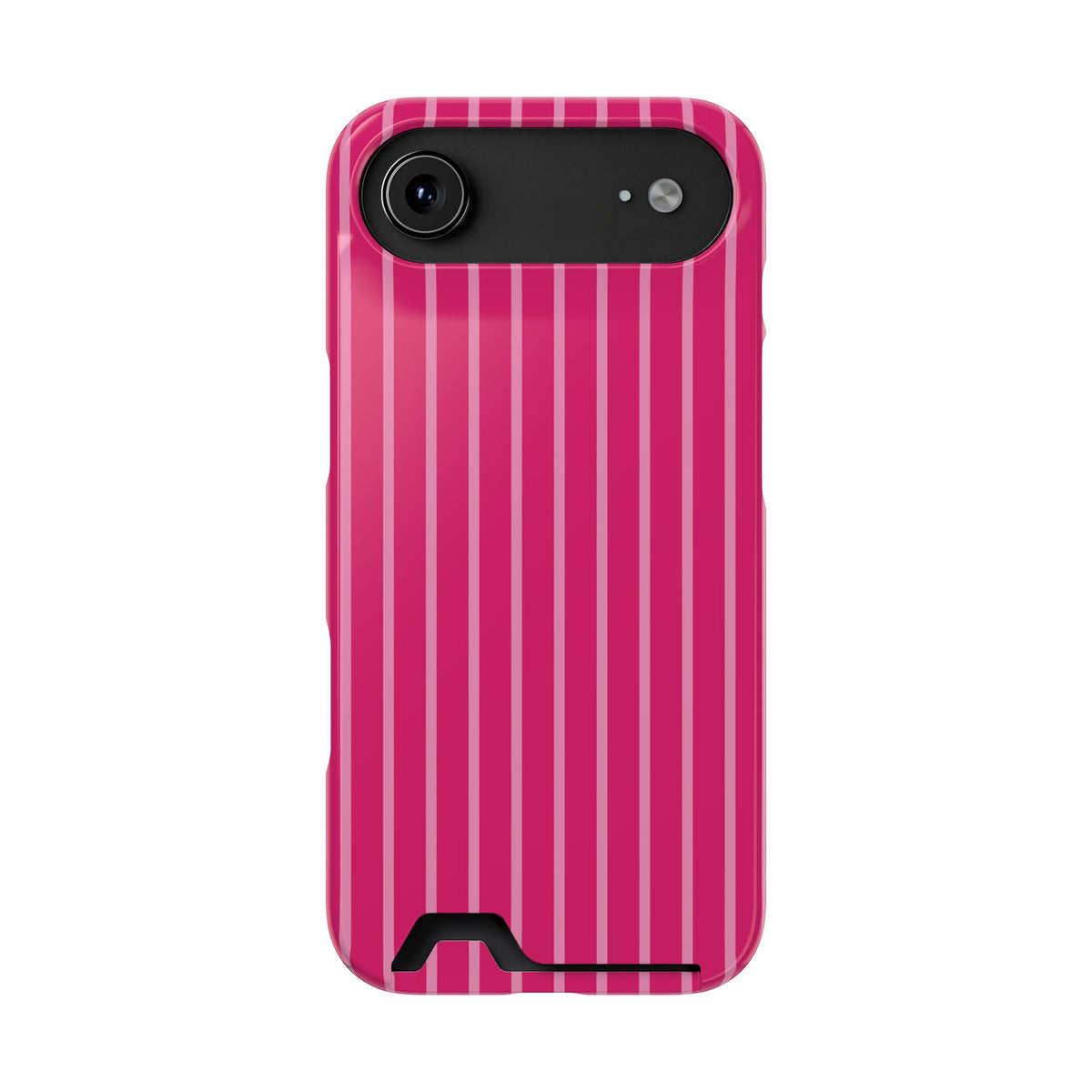 Hot Pink Stripe phone case with card holder for iPhone 17 Air, glossy finish