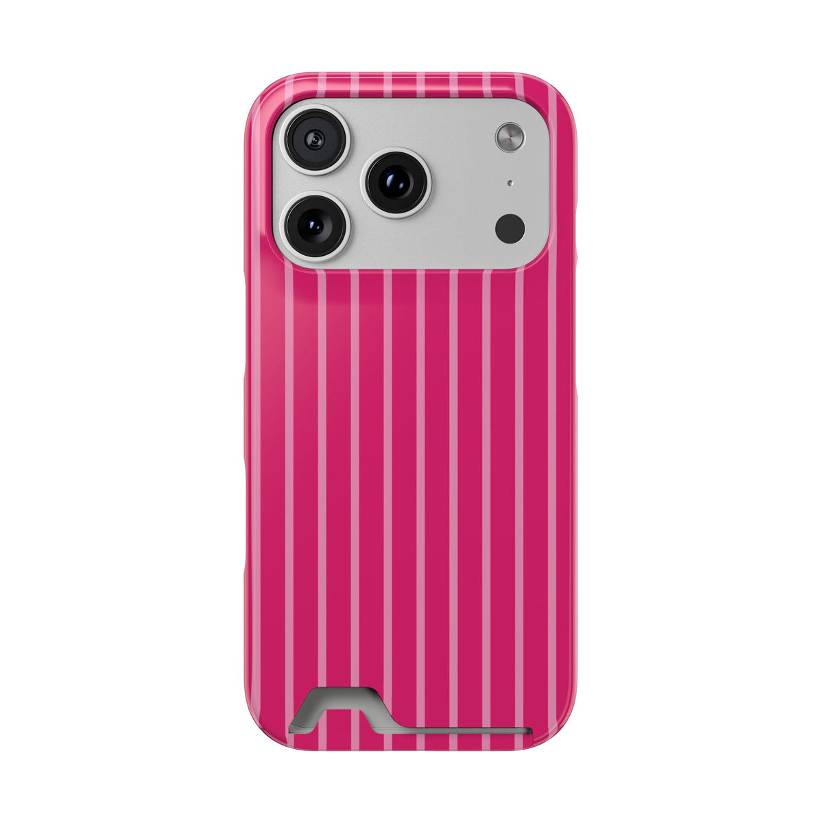 Hot Pink Stripe phone case with card holder for iPhone 17 Pro, glossy finish